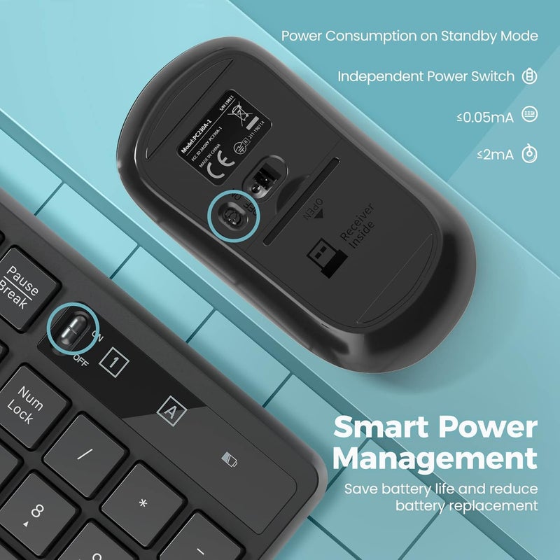 Lovaky Wireless Keyboard and Mouse Combo, 2.4G Full-Sized Ergonomic Keyboard Mouse, 3 DPI Adjustable Cordless USB Keyboard and Mouse, Quiet Click for Computer/Laptop/Windows/Mac (1 Pack, Black) - Image 4